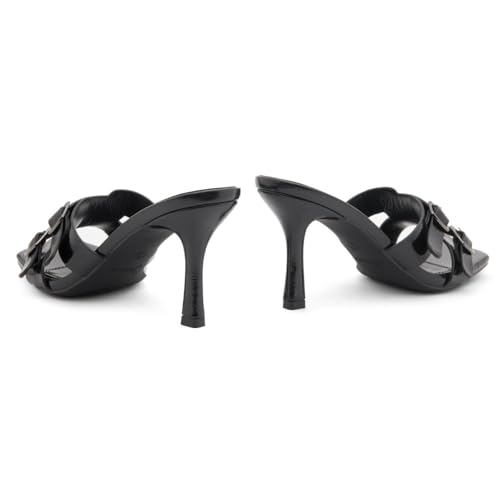 Image of Shoe Land Melrose Women's High Heels Stiletto Heeled Slides, Square Open Toe One Band Slip-On Heeled Mules - Dressy Clear Heeled Sandals for Prom Party Wedding and Vacation