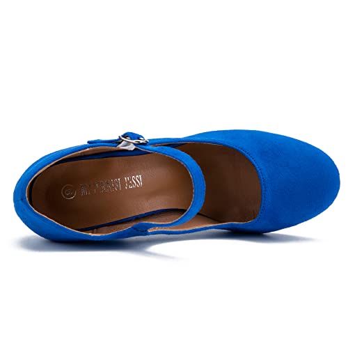 Women's Mary Jane Heels Closed Toe Chunky Heel Round Toe Block High Heel Pumps4