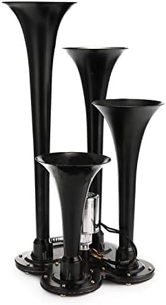 Miniatura 2 de Bocina de aire de 4 trompetas de 150 dB 1224 V para vehículo de policía, camión, motocicleta, camión, barco, SUV, tren, color negro