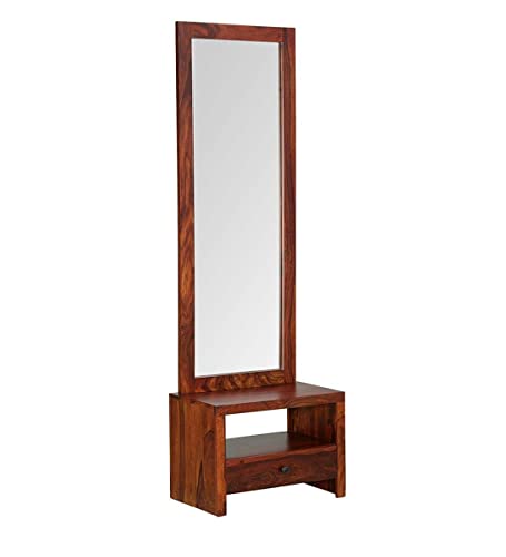 Image of Solid Sheesham Wood Dressing Table with Storage and Mirror | Dressing Table with 1 Drawer Storage (Solid Sheesham Wood, 58x35x182 CM, Teak Finish)