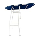 Krypt Pro T-Top for Center Console Boats–Universal Fit up to 43” Wide – 1.5” 6063 Aluminum Tubing – Foldable Marine T-Top with Acrylic Canopy–Anodized, White, or Black Finish (White, Navy Blue Canopy)