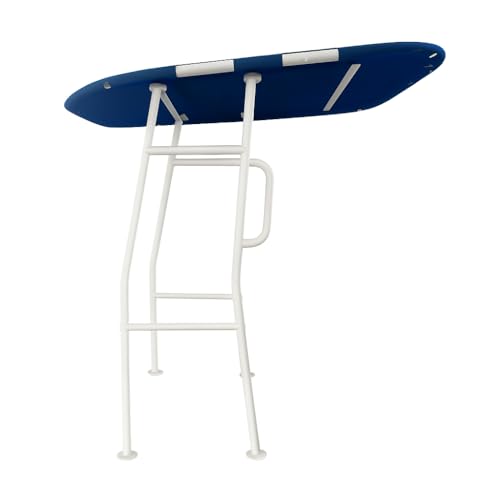 Krypt Pro T-Top for Center Console Boats–Universal Fit up to 43” Wide – 1.5” 6063 Aluminum Tubing – Foldable Marine T-Top with Acrylic Canopy–Anodized, White, or Black Finish (White, Navy Blue Canopy)