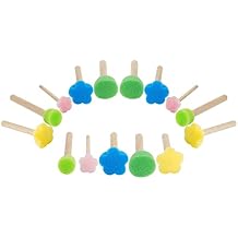 15 Pieces Sponge Stamps Kids Painting Brush with Wooden Handle Mini Cute Round and Flower Shapes for Painting, DIY, Craft, Scrapbooking, Drawing, Ink, Card Making, Multicolor