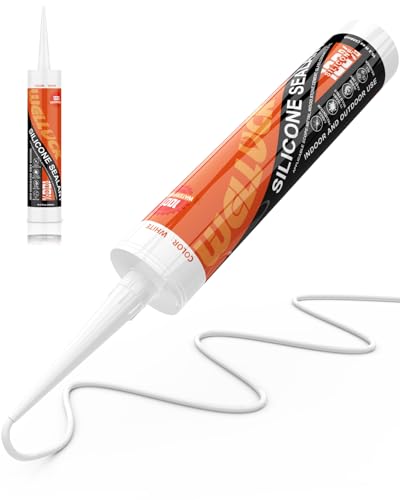 WELLUCK White Silicone Caulk, 100% Waterproof Silicone Sealant Adhesive Caulking,for RV, Kitchen,Bathroom, Window, Door, Glass,10.2FL.OZ/300ML (4-Pack)