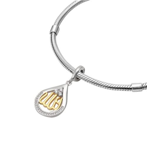 ALLAH Teardrop Islamic Calligraphy Muslim Eid Ramadan Charm Pendant - 14K Gold Plated on 925 Sterling Silver For Pandora & Similar Charms Bracelets or Necklaces3