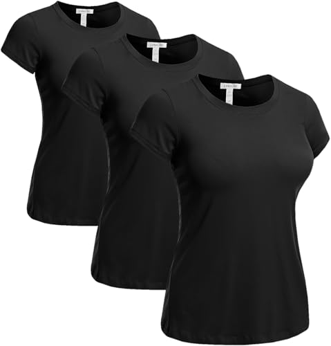 Emmalise Women's Classic Short Sleeve Crewneck 3 Pack Tshirts