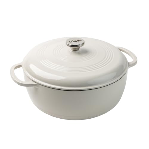 Lodge Essential Enamel Cast Iron Dutch Oven with Lid 7.5 Quart - Induction- Oven-Safe Enamel Cookware up to 500 F - Heat-Retaining Braising & Roasting Pot - Non-Toxic Cookware - Oyster White