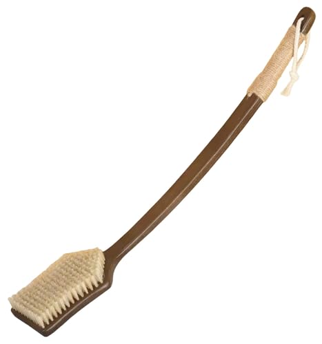 Lixovoお風呂 ボディブラシ 背中洗いブラシ 曲柄ハード 背中ブラシ ロングハンドルシャワーブラシ 滑り止めの麻紐付き 男性用女性用馬毛バスブラシ 入浴用アクセサリー 美肌効果 毛穴汚れ 角質オフ 洗いやすい 持ちやすい 吊り下げ収納 バス用品 (硬い