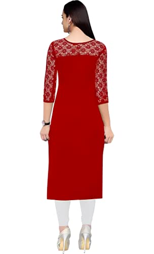 Image of Women's Crepe A-line Straight Kurtis, Plain Office Wear with Round Neck