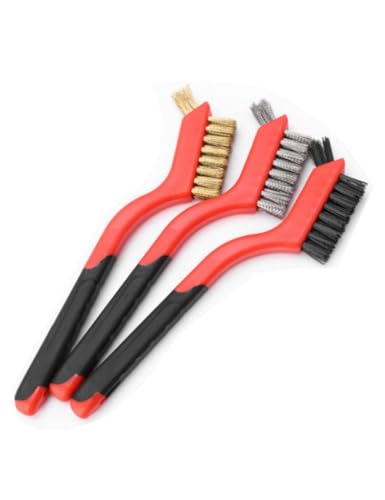 Image of 3 Pack Durable Wire Brush Set, Brass Scratch Brushes Stainless Steel Abrasive Wire Brush, Nylon Wire Brushes for Cleaning /Rust Removal, Dirt, Paint Scrubbing