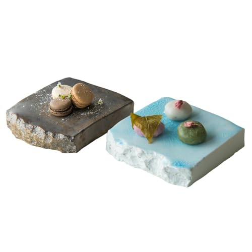 [2色セット]五十嵐務 台皿 中 美濃焼 17-18.5×16-17×4cm 約1000-1400g 流氷 ガラス釉 ブロンズ釉