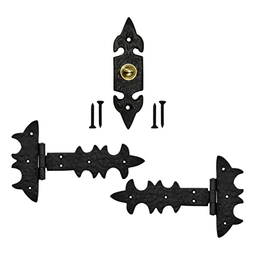 Akatva Doorbell Button With T Hinge Set – 2 Pieces Gate Hinges For Wooden Fences Heavy Duty – Bell Push Button – Doorbell Button Wired – Barn Hinges For Doors – Black Hinges – Black Powder Coated Fini #TOP30