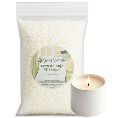 Gran Velada - Cera de Soja Natural para Velas en Vaso 1 Kg | Cera Vegetal para Velas en recipientes, Masaje y Cosmética | Vegana y en Perlas o Escamas