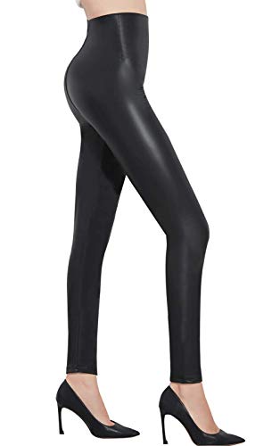Pelisy Womens Faux Leather High Waisted Leggings Stretchy Skinny Leather Pants Black Small