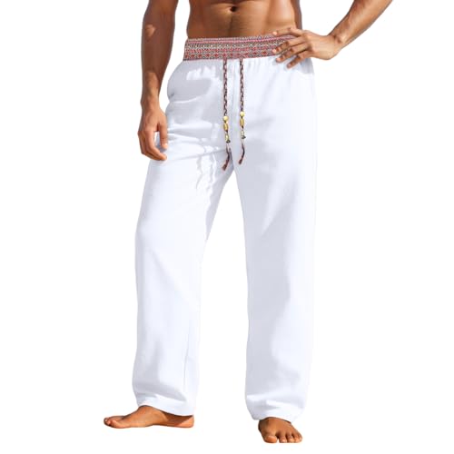 Pantalones De Lino Hombre Pantalon Lino Hombre Ropa para Personas Mayores Cargo Pants Yoga Casual Traje Hippie Camisa Ibicenca Blancos Trabajo Deporte Pantalón Blanco Tácticos XXL Conjunto Slim Fit