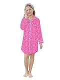 Schbbbta Girls Satin Nightshirt Dress Button Down Nightgown Long Sleeve Silky Sleepwear, Leopard Hot Pink, 11-12 Years, 160