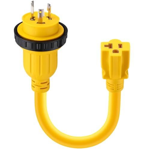 Kanayu 3FT 30 Amp to 15 Amp Marine Shore Power Adapter Extension Power Cord Nema L5-30P to 5-15/20R 10AWG 30Amp to 20Amp T Blade Marine Plug 125V Household Outlet Pigtail Boat Adapter