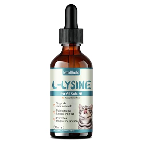 letollhold L-Lysine for Cats, Lysine Drops Immune Health Support, Promotes Eye & Nasal Wellness, Respiratory Function Supplement for All Cats, Easy Dropper Dispenser, Natural Chicken Flavor, 2 FLOZ