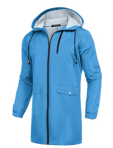 Veste de pluie longue homme imperméable bleu Medium manteau léger imperméable à capuche