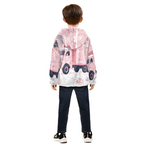 Cute Big Truck with Christmas Gifts Girls Fleece Jacket Girls Fall Jacket Girls Zip Up Hoodie Girls Sherpa Jacket 2-10T4