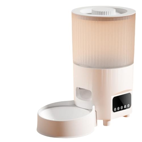 YAKINO 自動給餌器(ステンレスボウル兼用) 電源内蔵と防湿ユニットを備え、タイマーによる定量給餌に対応 洗浄可能で、猫用を含むペットに適し 操作とメンテナンスが簡単 (白ボタンタイプ,普通のボウル-3L)