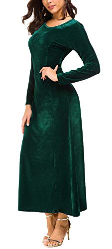 Image of Urban CoCo Women's Elegant Velvet Midi Dress Scoop Neck Long Sleeve Ruched
