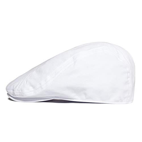 Botvela Men Cotton Twill Newsboy Flat Ivy Driving Hat Fitted Cap (White, 7 5/8) #TOP1