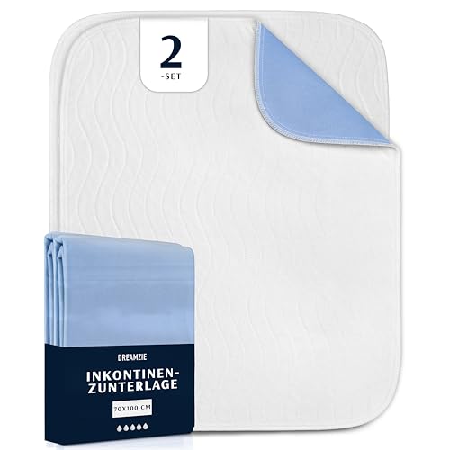 Dreamzie - Inkontinenzunterlage Waschbar 70 x 100 cm - Matratzenschoner Saugfähig und Wasserdicht - Inkontinenz Bettunterlage - 2-er Set 70x100