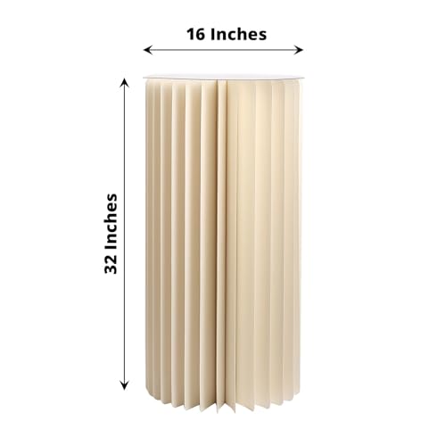 Efavormart 32\" Ivory DIY Accordion Cylinder Cardboard Folding Pillar Pedestal Box, Display Column Stand With Round Top Plate
