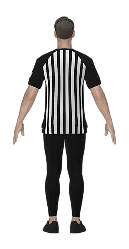GCA Pro Men’s NCAA Basketball Referee Shirt w/USA Flag Collegiate Official\'s Short Sleeve College High School Black Stripes (Small)