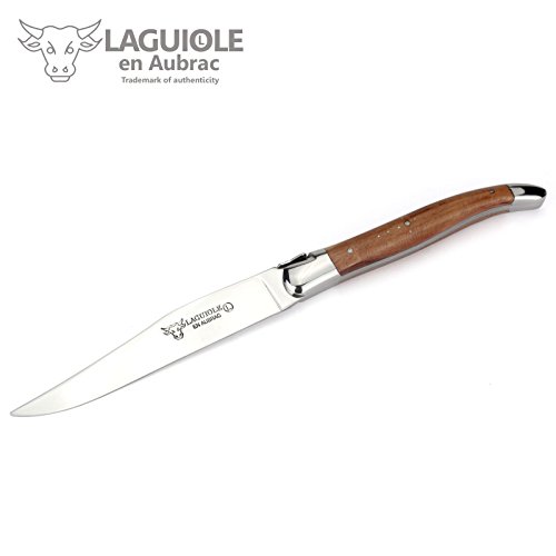 Laguiole En Aubrac - Set Of Six French Steak Knives - Special Edition With Grapevine Wood Handles - Stainless Steel Shiny #TOP3