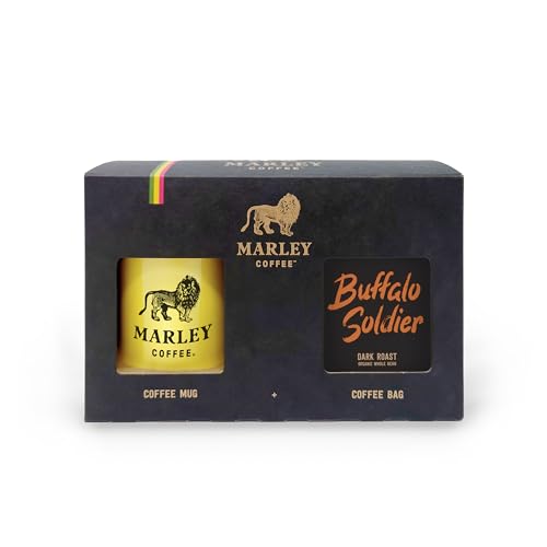 Marley Coffee Gift Set - Buffalo Soldier Dark Roast Espresso Coffee Beans 227g And Marley Coffee Mug - Presentation Gift Box - From The Marley Family