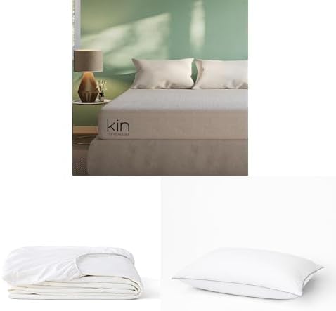 Tuft & Needle Kin Medium Plush 10" California King Hybrid Mattress + California King Waterproof Mattress Protector + 2 King Down Alternative Pillows