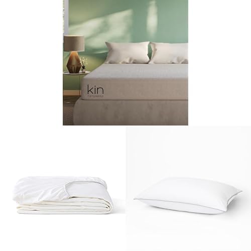 Image of Tuft & Needle Kin Medium Plush 10 inch Full Hybrid Mattress + Full Waterproof Mattress Protector + 2 Standard Down Alternative Pillows