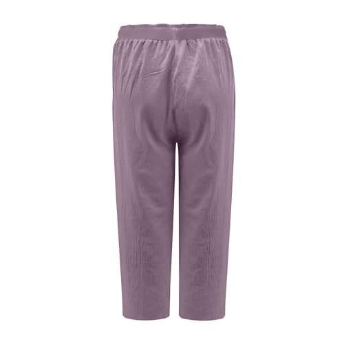 hlysgo Capri Pants for Women 2025 Summer Cotton Linen Casual Pants Plus Size Drawstring High Waist Beach Capris with Pockets4