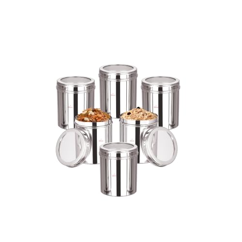 Image of Ebun Heavy Gauge See Through Stainless Steel Containers | Stainless Steel Dabba Set for Kitchen | Air Tight Steel Containers for Storage | Steel Containers for Kitchen 500 Gms | Set of 6