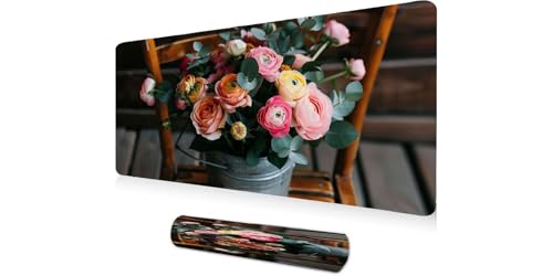 Tapis de souris XXL grand tapis souris gamer fleurs en tube à bords cousus de bureau