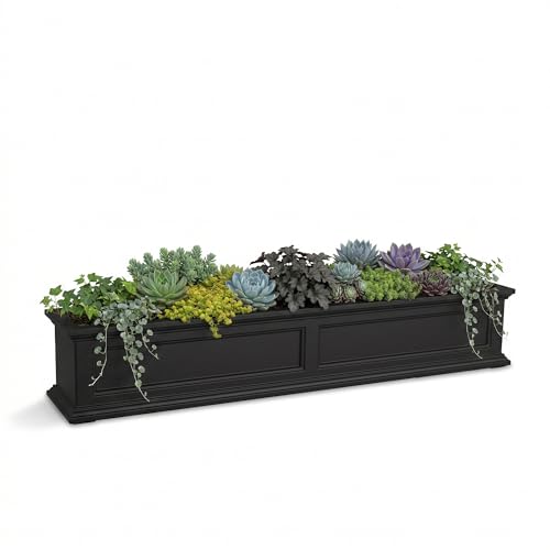 Mayne Fairview 5ft Durable Self Watering Window Box Planter with Wall Mount Brackets UV & Weather Resistant Double Wall Design New England Architecture for Outdoor Dcor Black