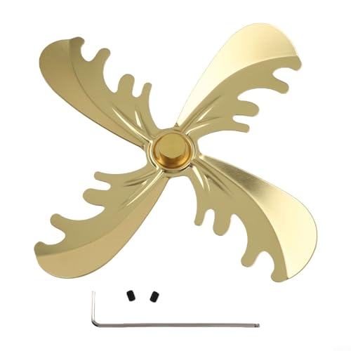 Ventilador de chimenea compatible con diseño de 4 aspas alimentado por calor hecho de aleación de aluminio para una circulación eficiente del calor de la habitación (dorado)