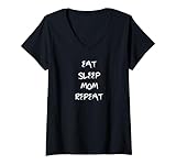 Photo Gallery donna funny eat sleep mom repeat motherhood family maglietta con collo a v Photo Gallery donna funny eat sleep mom repeat motherhood family maglietta con collo a v