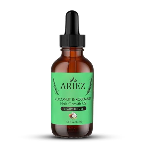 Ariez Coconut & Rosemary Oil Hair Growth Serum - Promotes Thicker and Fuller Looking Hair - For Dry & Damaged Hair - Anti Frizz- Stimulate Follicles, Promote Regrowth - Cruelty Free - 55ml
