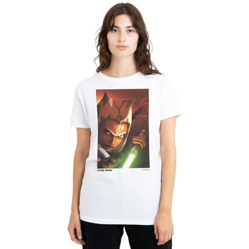 T-shirt Star Wars femme Ahsoka col rond blanc coton top graphique