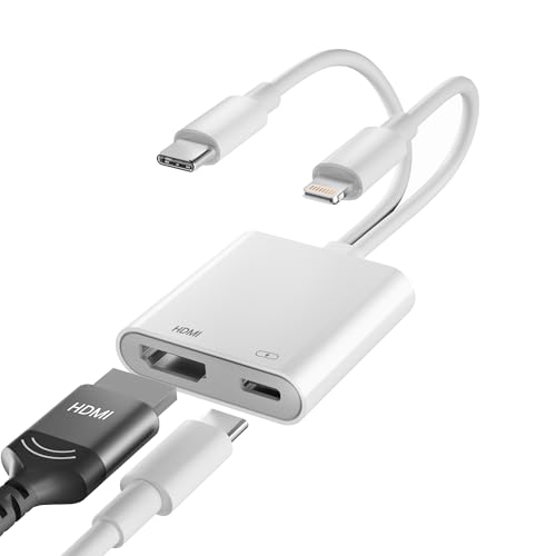 2 in 1 Lightning and USB-C to HDMI Adapter with 100W Fast Charging Port, 4K@60Hz MFi Certified Hdmi Adaptor for iPhone to TV, Lightning Hdmi Dongle for iPhone 17-5 Series/iPad /TV/Projector/Monitor