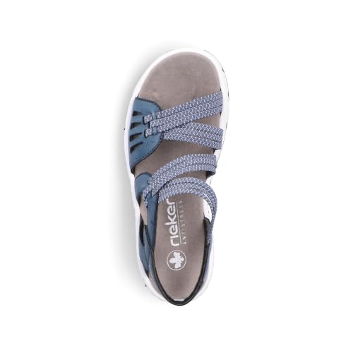 Rieker Damen Riemchensandalen V9871, Frauen Sandalen,Freizeitschuhe,offene Schuhe,Strandschuhe,Sandaletten,Sommersandalen,blau (14),41 EU / 7.5 UK