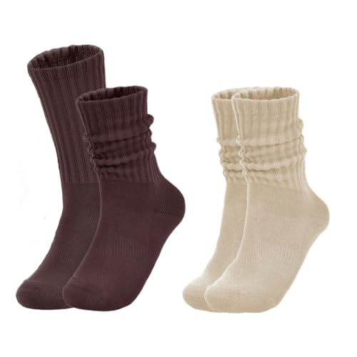 Image of Womens Slouch Socks Cotton Calf Socks Cream Scrunchy Retro Solid Crew Socks
