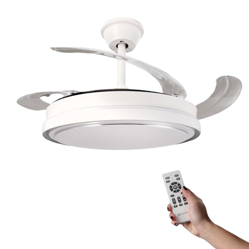 ONSSI Ventilador de Techo con Luz Led 70W (40W/Luz+30W/Motor),Con Control Remoto Regulable y Cambiar Color,Invisible Ultra Silencioso y Palas Retráctiles 6 Velocidad,Ventilador para Salon,Dormitorio