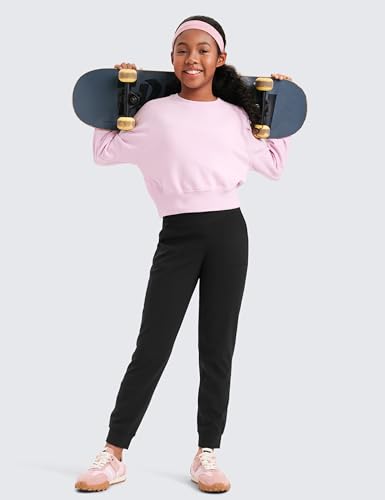 CRZ YOGA Butterlift Girls Joggers with Pockets - Athletic Active Casual Lounge Running Pants for Kids Teen Soft2