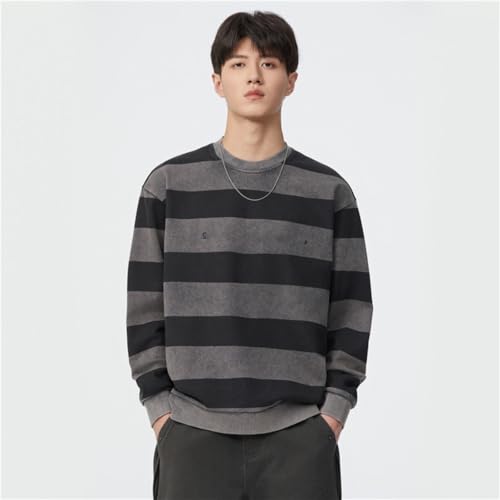 Sweat rétro homme américain épais rayé col rond ample automne - 6