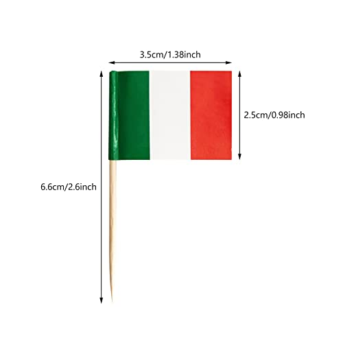 100 Pack Italy Flag Italian Toothpick Flags, Cocktail Picks Mini Stick Cupcake Toppers Country Picks Party Decoration Celebration Cocktail Food Bar Cake Flags (Italy)