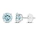 14K Solid White Gold 4mm Round Natural Aquamarine March Birthstone Prong Set Stud Earrings For Women